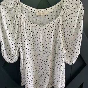 LOFT Black & White Polka Dot Blouse with Puff Sleeve - New With Tags